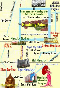 Mandalay Tour Map showing hotels and landmarks