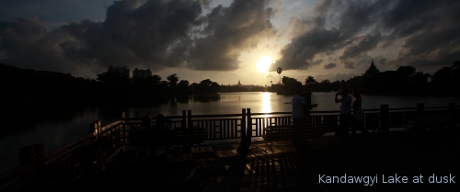 Kandawgyi Lake at dusk.