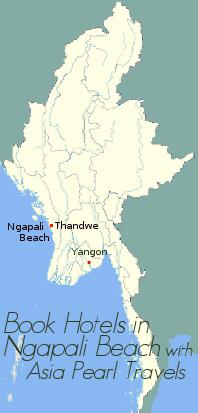 Myanmar Map showing Ngapali Beach.