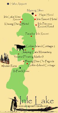 Inle Lake Map showing hotels