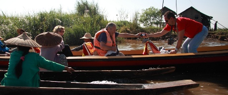 Tourists during Inle boat trip.