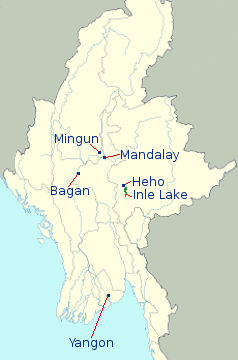 Myanmar Itinerary Map for Package AP9